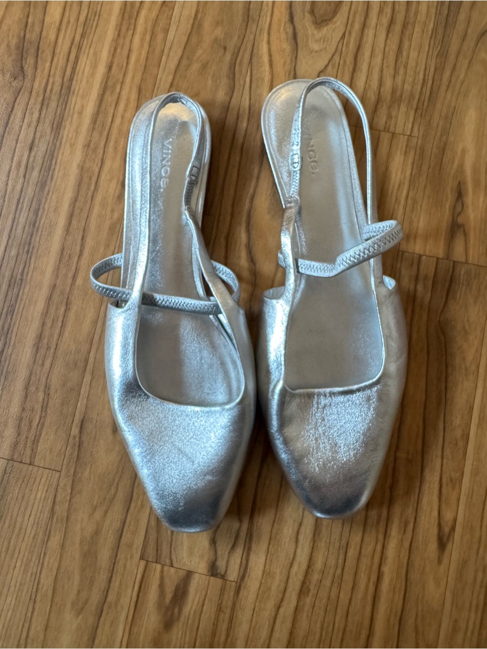 Vince Metallic Silver Slingback Square-Toe Flats